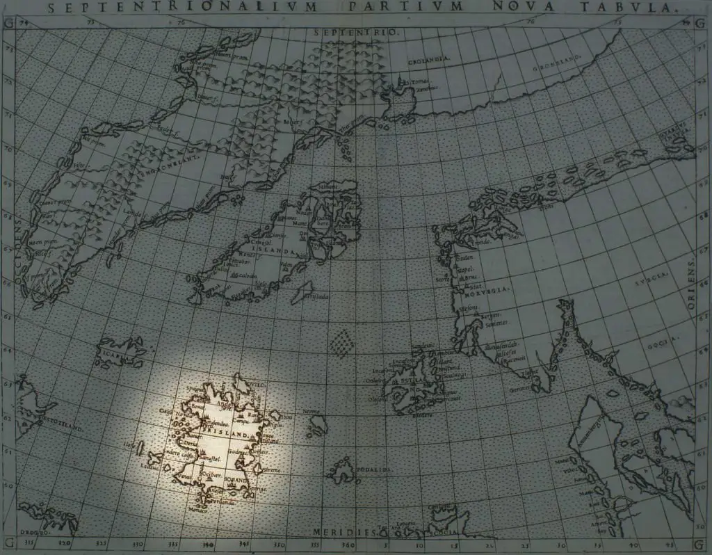 خريطة Nicolo Zono سنة 1561 والتي تظهر جزيرة Frisland - صورة: Nicolo Zeno/Girolamo Ruscelli/Wikimedia