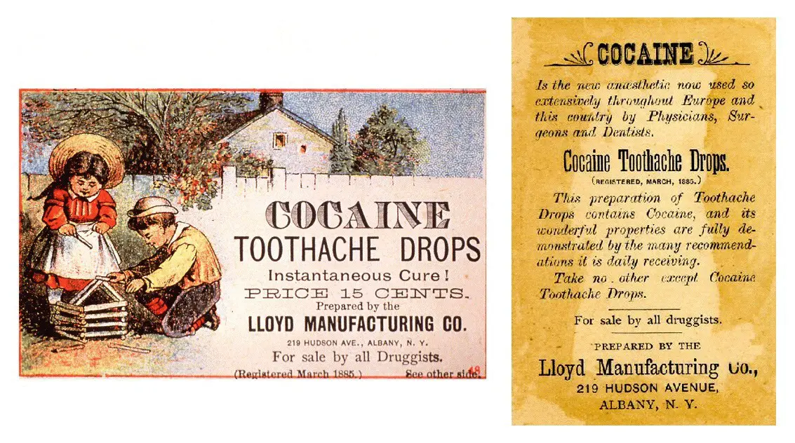 قطرات الكوكايين لألم الأسنان – قرابة عام 1885