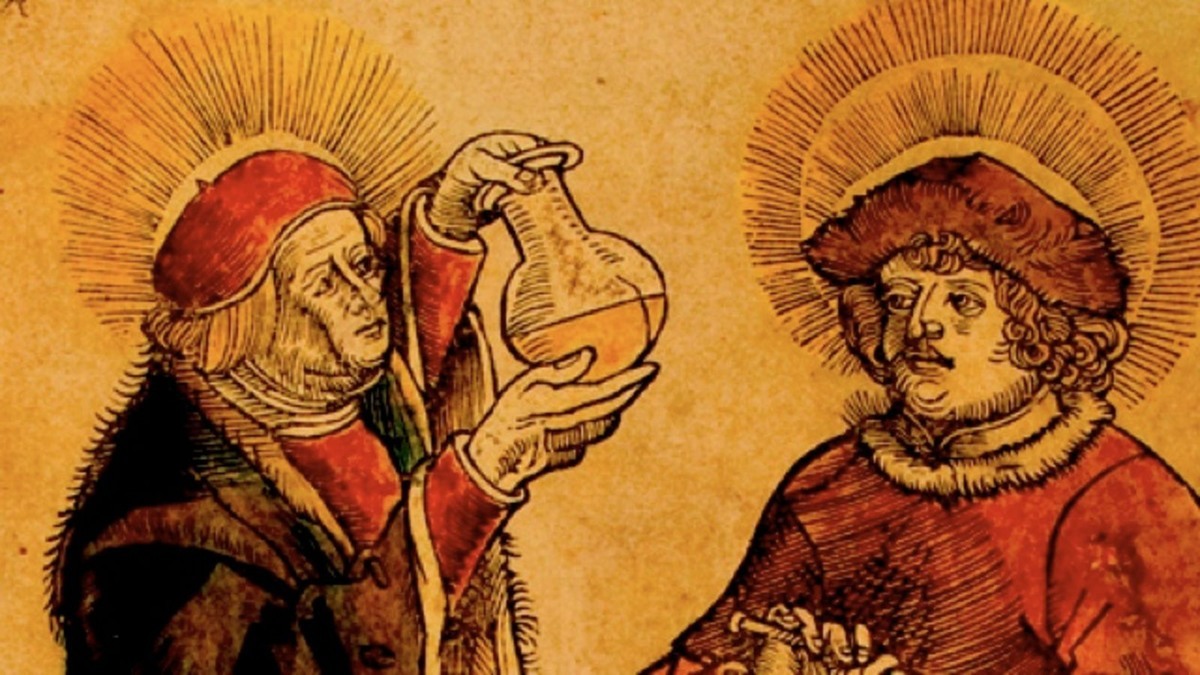 صورة تبرز باحثين في الكيمياء من العصور الوسطى