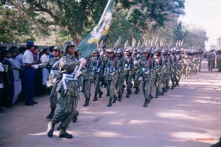 نمور التاميل في استعراض عسكري في (كيلينوشي) في سنة 2002