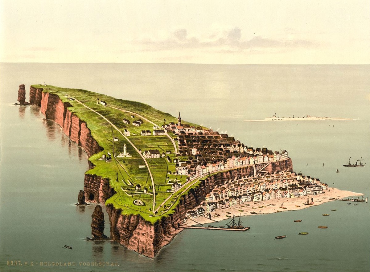 رسم بياني لجزيرة (هيليجولاند) يوضح كيف كان عليه المكان في الفترة ما بين سنتي 1890 و1900. 