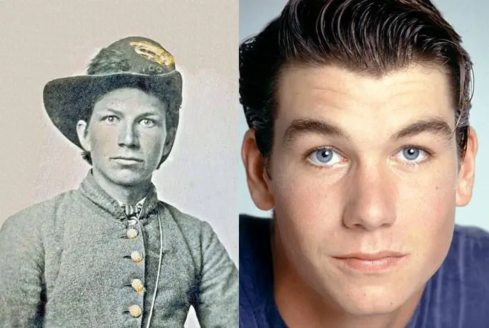 صورة للممثل الأمريكي (جيري أوسينال) في فترة شبابه والذي ولد في 17 فبراير 1974. وصورة جندي شاب مجهول الهوية.