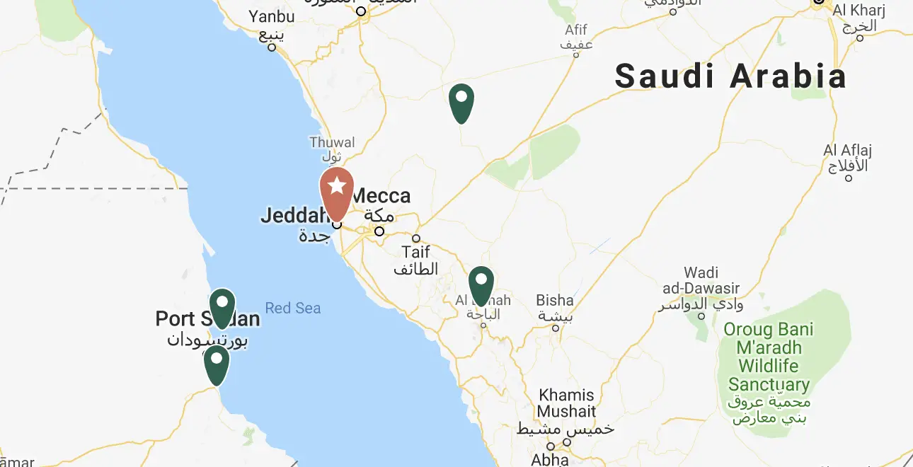 موقع مدينة جدة على الخريطة.