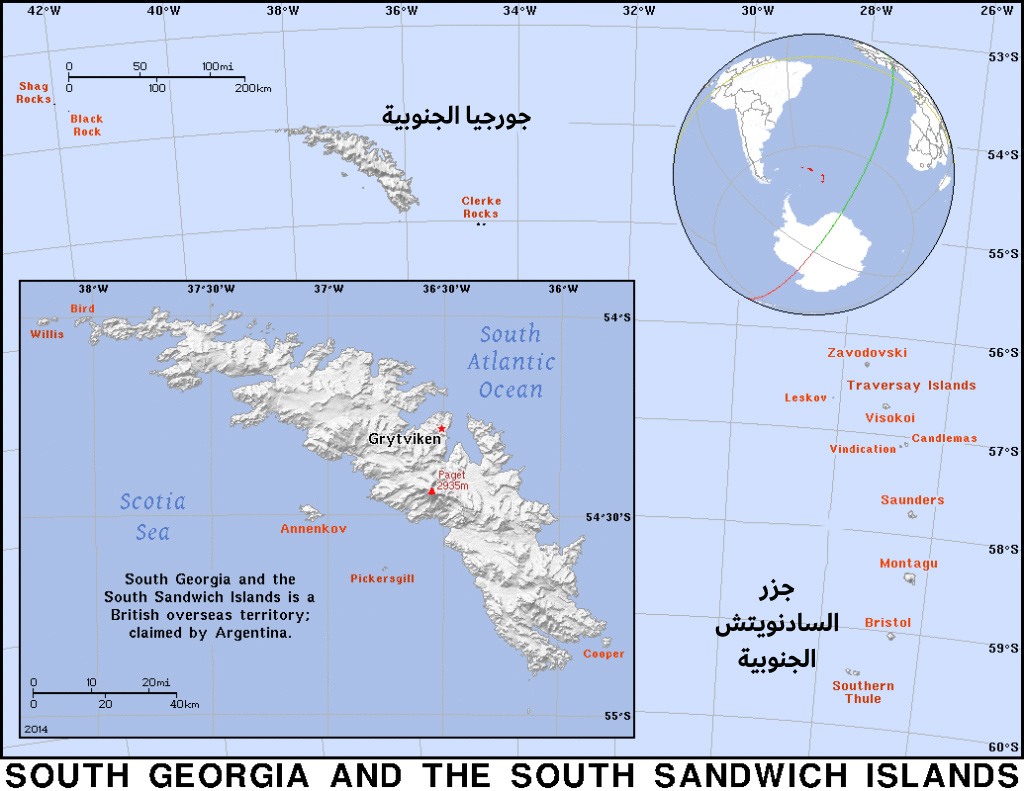 خريطة جورجيا الجنوبية وجزر ساندويتش الجنوبية
