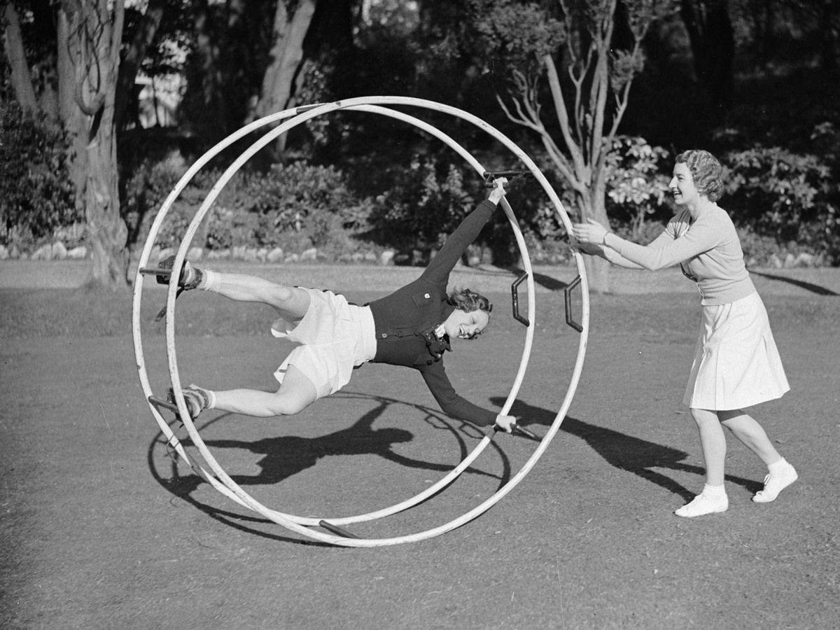 عجلة الهامستر البشرية في عام 1936. صورة: Reg Speller/Getty Images