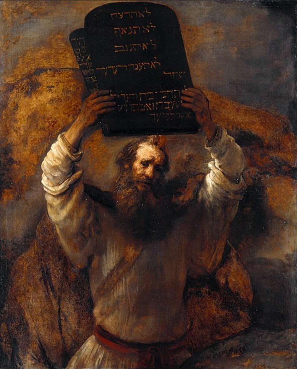 لوحة بعنوان: ”موسى وهو يحطم لوح القانون“، من الفنان (رامبرنت).