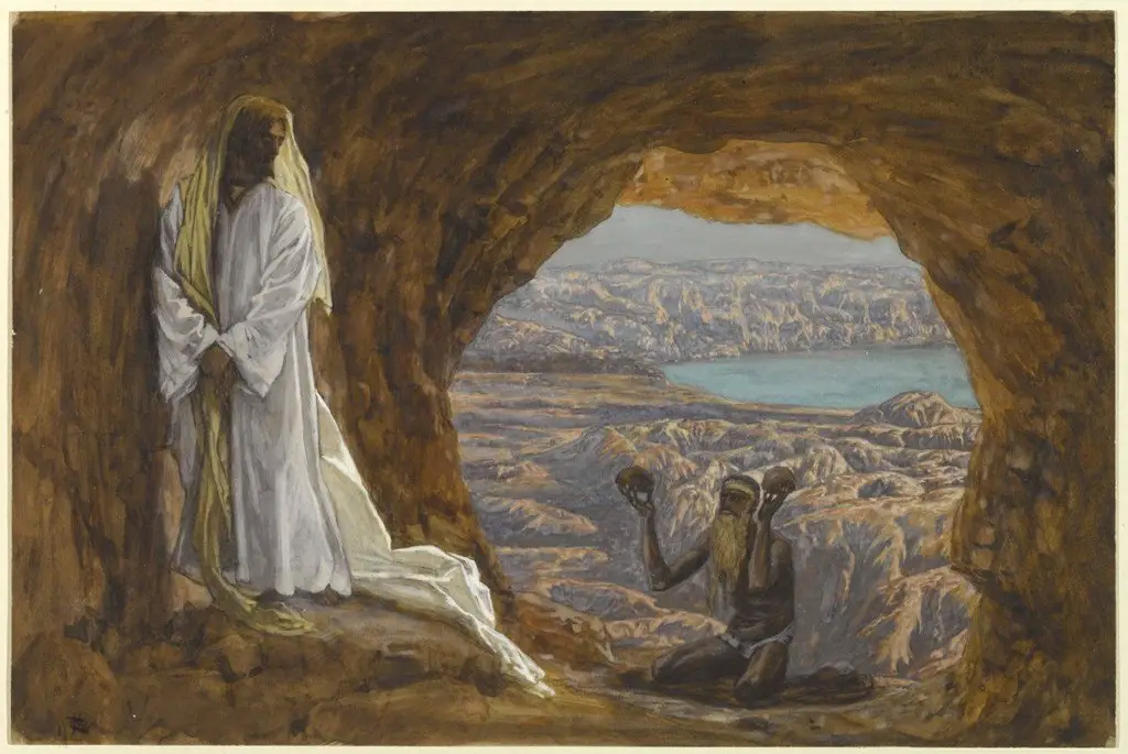 لوحة ”إغواء المسيح في الخلاء“ من طرف (جايمس تيسو).