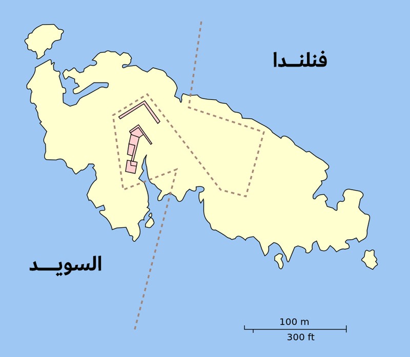 خريطة توضح شكل الحدود الفنلندية-السويدية التي تعبر جزيرة (ماركيت).