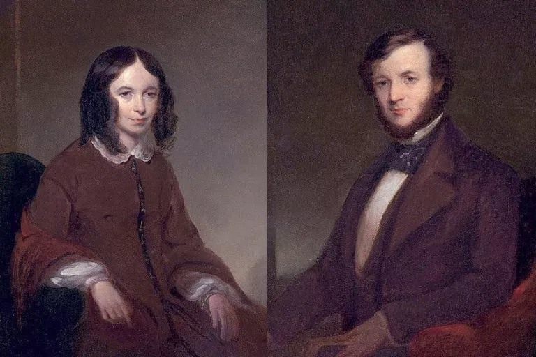 صورة (إيليزابيث باريت براونينغ) و(روبيرت براونينغ) سنة 1852.