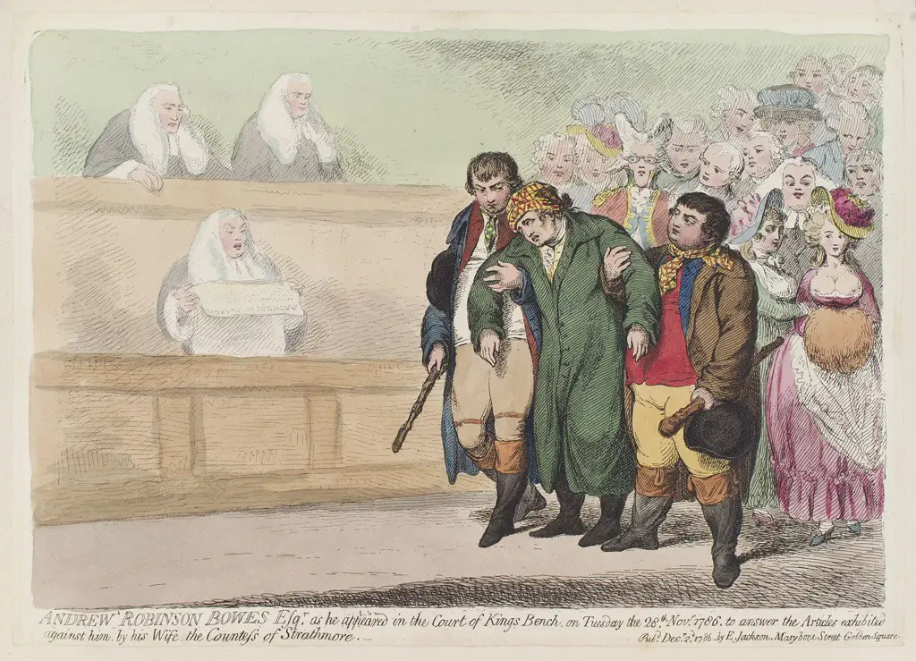 لوحة لـ جيمس غيلراي يصوّر فيها محاكمة باوز
