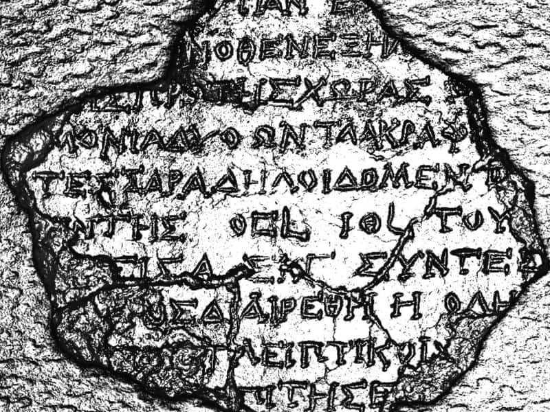 جزء من الكتابات التي عثر عليها على ظهر آلية (أنتيكيثيرا)