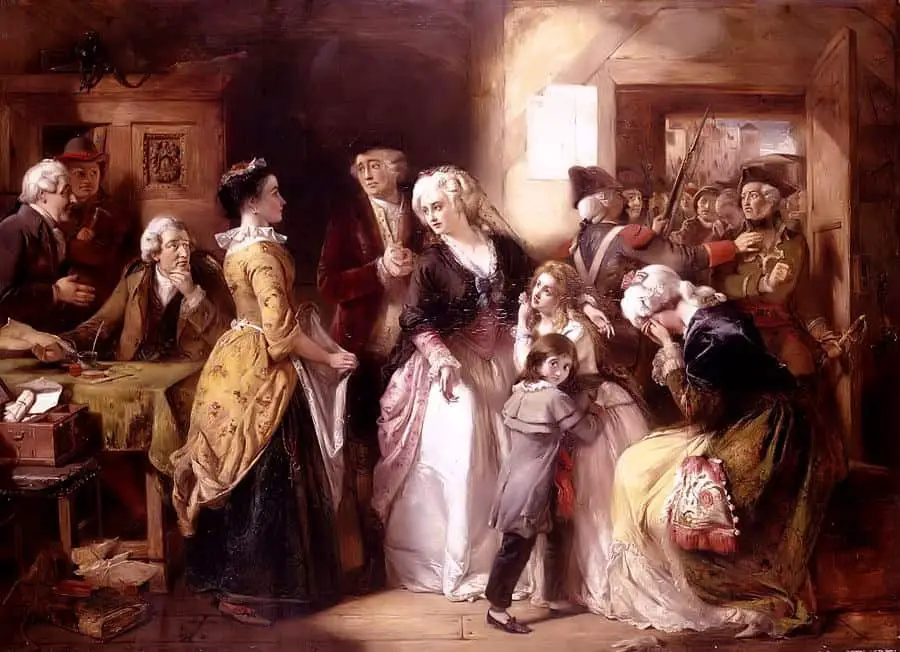 لحظة اعتقال الملك والملكة بتهمة الخيانة من طرف ثوار في (فاران) سنة 1791.