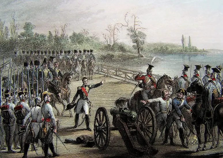 الفرنسيون وهم يكيدون سبيلهم نحو الاستيلاء على جسر (تابور).