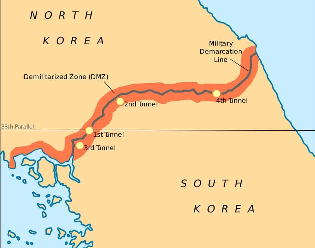 خريطة توضح شطري كوريا