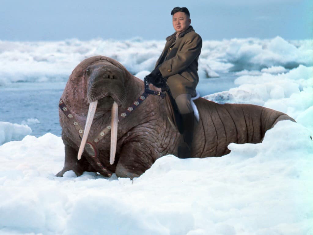 صورة معدلة لـكيم جونغ أون ممتطياً فيل البحر