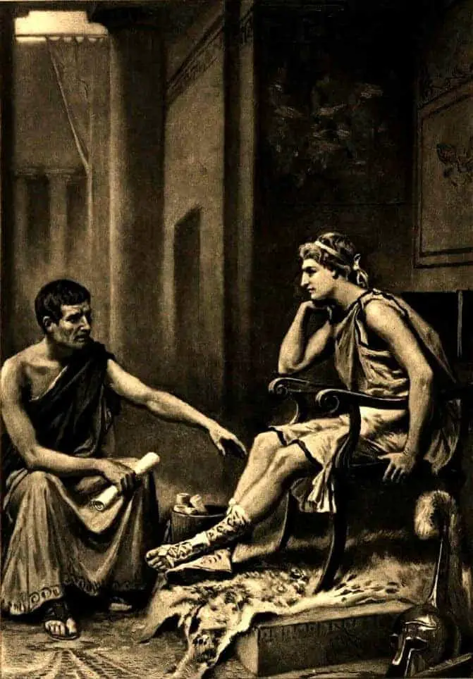 أرسطو مع تلميذه الإسكندر المقدوني.