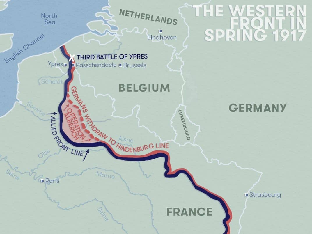 في ربيع عام 1917 انسحب الألمان إلى خط (هيندنبورغ) شديد التحصين