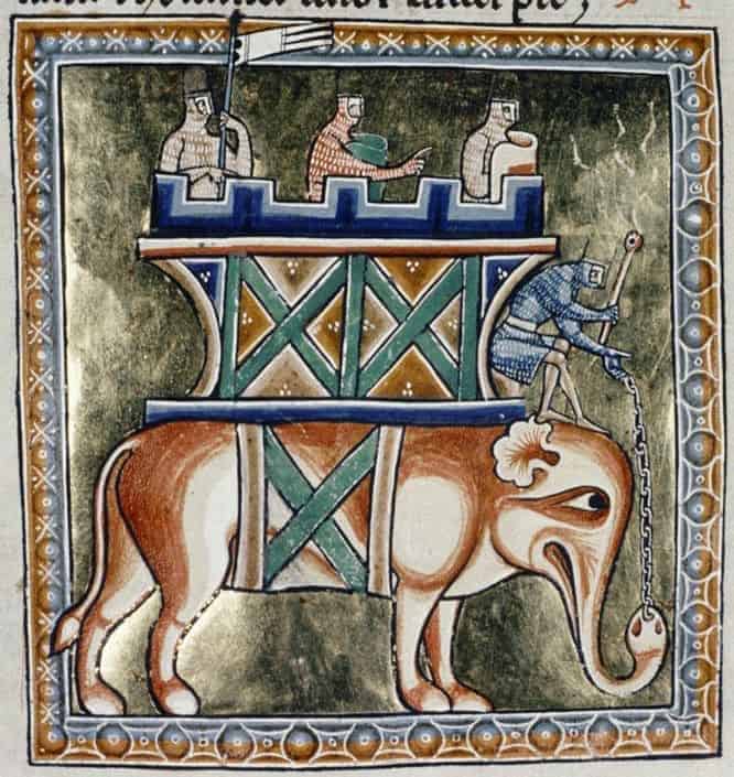 فيل وعلى ظهره قصر، إنكلترا، في بدايات القرن الثالث عشر. الصورة: Pinterest