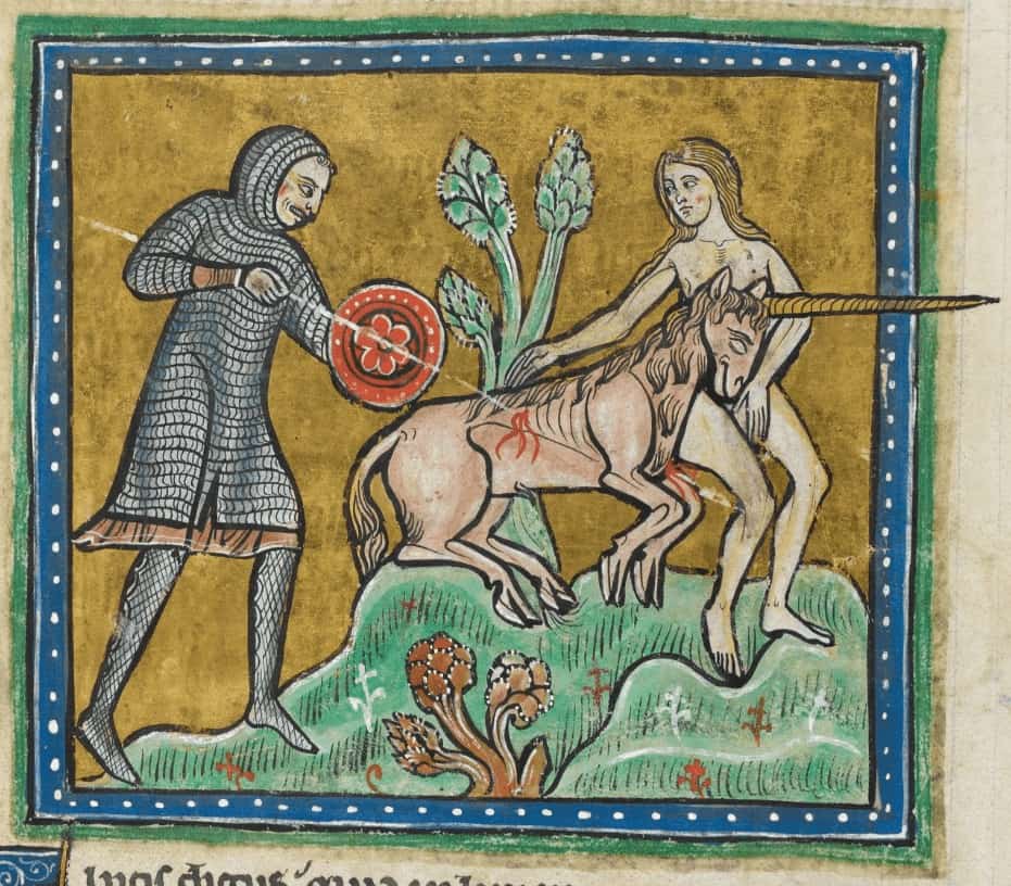 عملية اصطياد آحادي القرن، إنكلترا، القرن الثالث عشر. الصورة: British Library