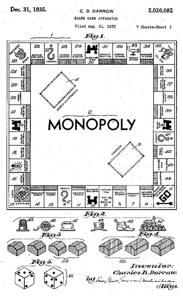 إحدى رسومات دارو للعبة مونوبولي التي حصل على براءة اختراعها.