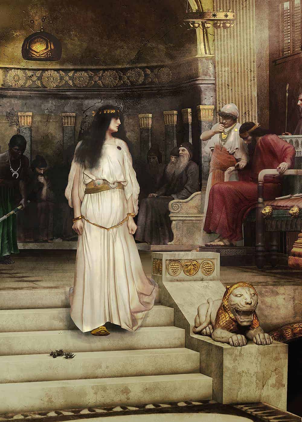 لوحة «مريمنى تغادر عرش الملك هيرود»، للرسام البريطاني ويليام ووترهاوس.