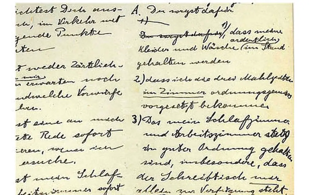 قائمة طلبات ألبرت أينشتاين لزوجته ميلفا ماريك.