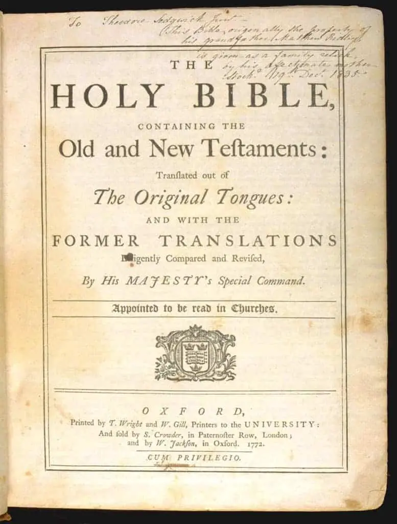 نسخة إنجيل أكسفورد لسنة 1769 التي طبعت سنة 1772، والتي غيرت الهجاء ووضعت معايير موحدة للغة الإنجليزية.