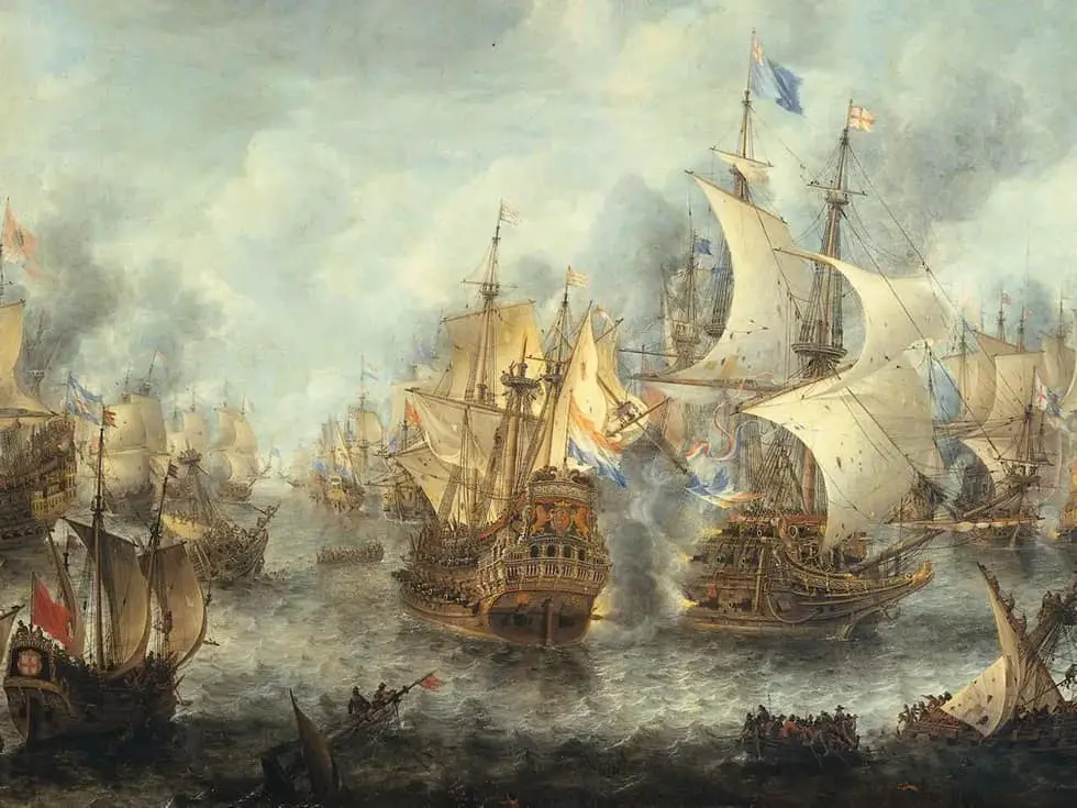 معركة Scheveningen التي تمثل أولى معارك الحرب الأنغلو-هولندية.