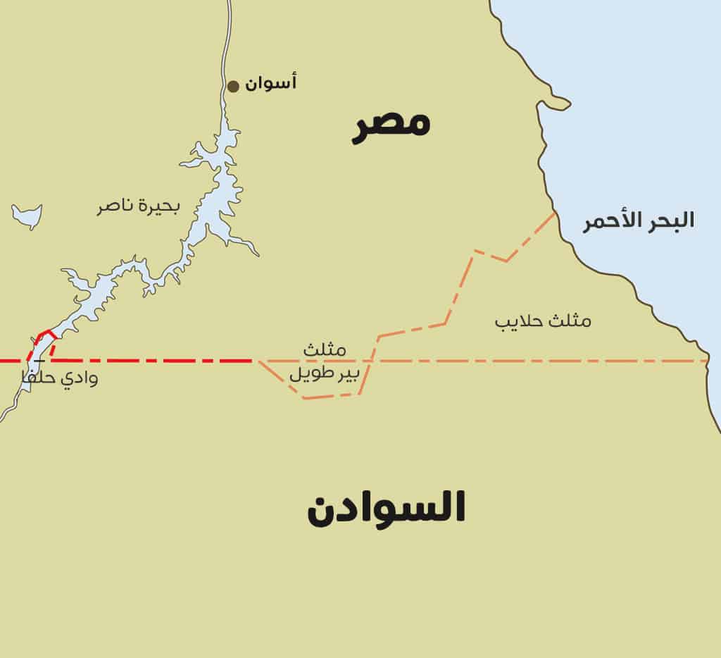 مثلث حلايب وبير طويل بين مصر والسودان.