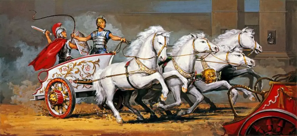 إعادة تمثيل تاريخية لسباق عربات خيول روماني.